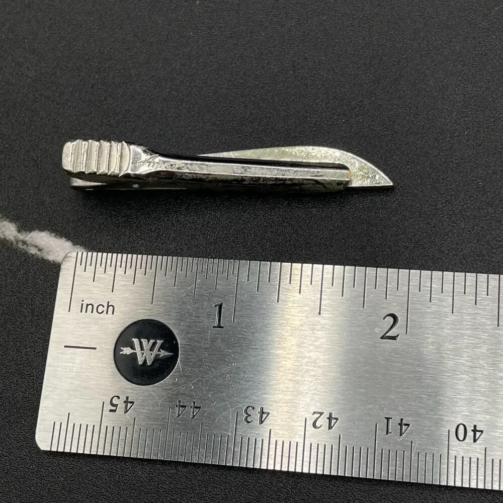 Vintage Anson Silver Tone Tie Clip Bar Ridged Texture Formal Men's Accessory